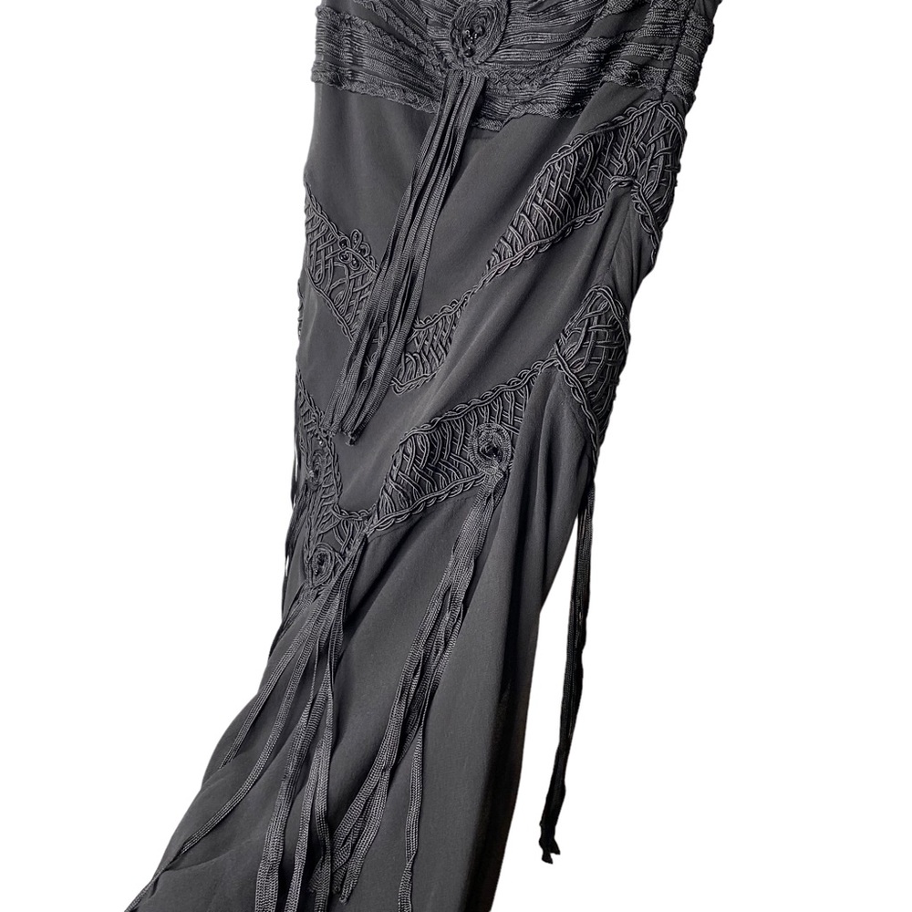 Sue Wong Plunge Beaded Halter Tassel Silk Formal Cocktail Dress Size 2 - Picture 8 of 11
